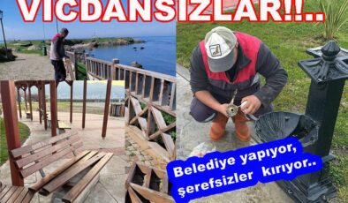 BELEDİYENİN YAPTIĞI BANKLARI, MUSLUKLARI KIRIYORLAR..