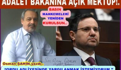 GAZETECİ OSMAN ŞAHİN  ADALET BAKANI AKIN GÜRLEK’E MEKTUP YAZDI..