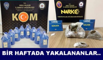 ORDU’DA KAÇAK ALKOL,  TÜTÜN ve UYUŞTURUCU YAKALANDI..